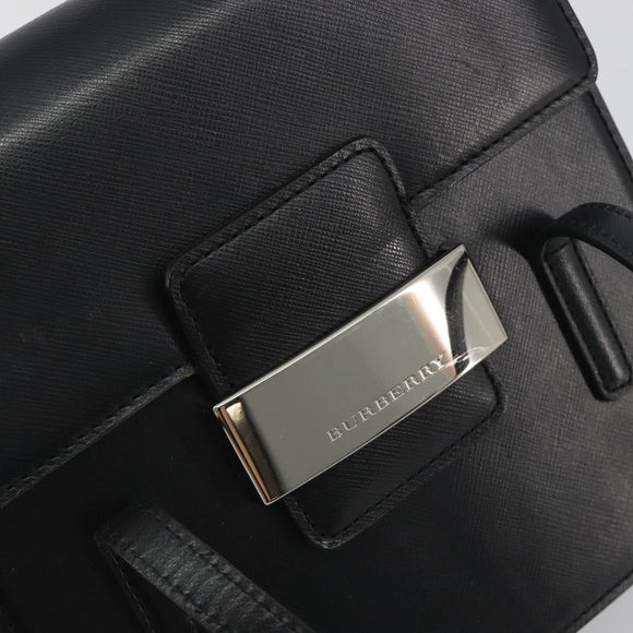 BURBERRY Hand Bag Leather Black Silver Auth 196118