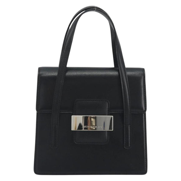 BURBERRY Hand Bag Leather Black Silver Auth 196118