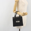BURBERRY Hand Bag Leather Black Silver Auth 196118-23