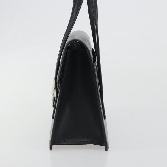 BURBERRY Hand Bag Leather Black Silver Auth 196118
