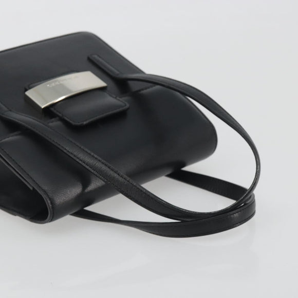 BURBERRY Hand Bag Leather Black Silver Auth 196118