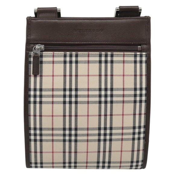 BURBERRY Nova Check Shoulder Bag Canvas Beige Silver Auth 196121