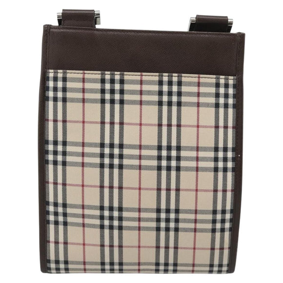 BURBERRY Nova Check Shoulder Bag Canvas Beige Silver Auth 196121