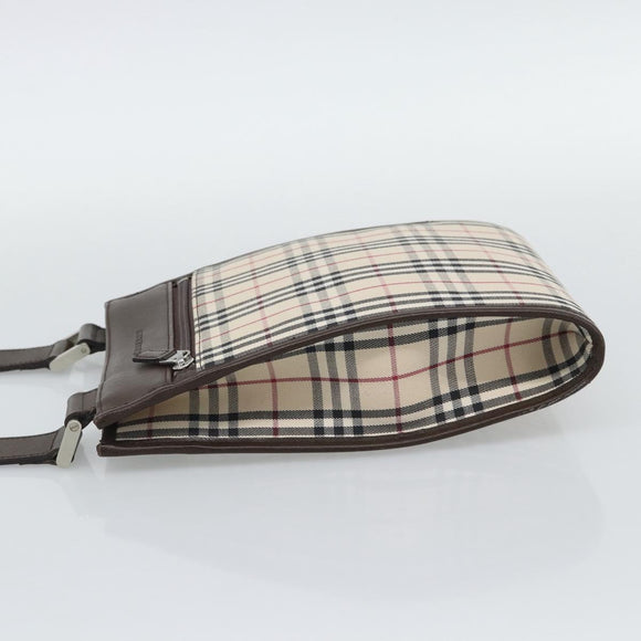 BURBERRY Nova Check Shoulder Bag Canvas Beige Silver Auth 196121