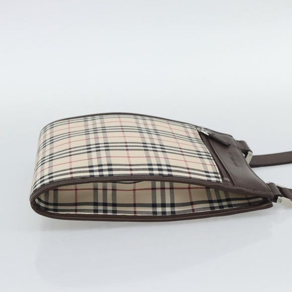 BURBERRY Nova Check Shoulder Bag Canvas Beige Silver Auth 196121