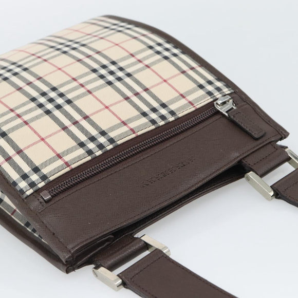 BURBERRY Nova Check Shoulder Bag Canvas Beige Silver Auth 196121
