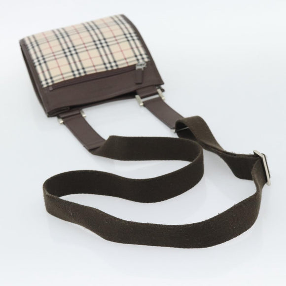 BURBERRY Nova Check Shoulder Bag Canvas Beige Silver Auth 196121