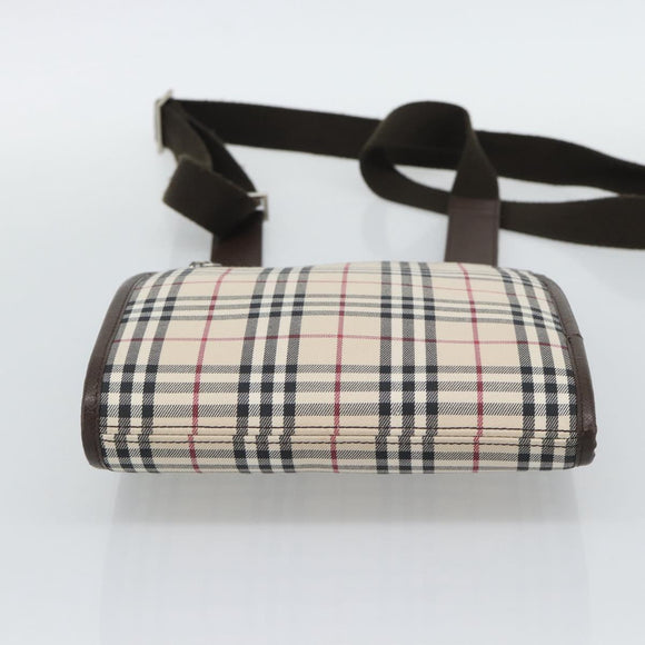 BURBERRY Nova Check Shoulder Bag Canvas Beige Silver Auth 196121
