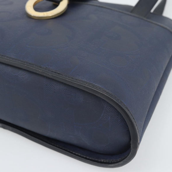 Christian Dior Trotter Hand Bag PVC Leather Navy Gold Tone Auth 196124