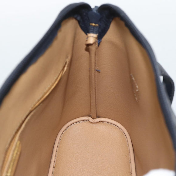 Christian Dior Trotter Hand Bag PVC Leather Navy Gold Tone Auth 196124