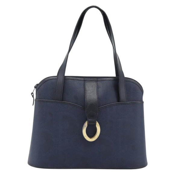 Christian Dior Trotter Hand Bag PVC Leather Navy Gold Tone Auth 196124