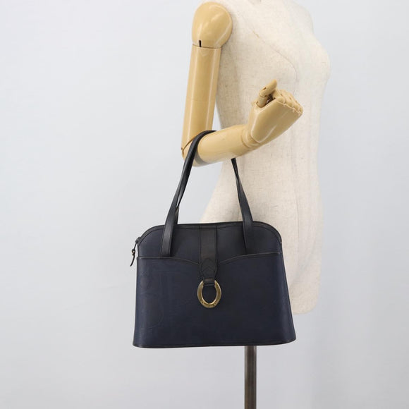 Christian Dior Trotter Hand Bag PVC Leather Navy Gold Tone Auth 196124