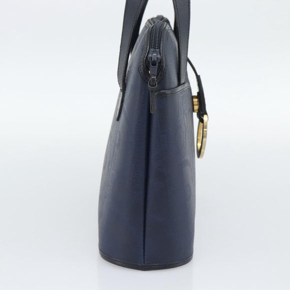 Christian Dior Trotter Hand Bag PVC Leather Navy Gold Tone Auth 196124