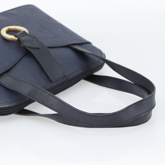 Christian Dior Trotter Hand Bag PVC Leather Navy Gold Tone Auth 196124