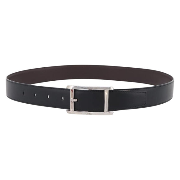 CARTIER Belt Leather 37.8"" Black Silver Auth 196125V