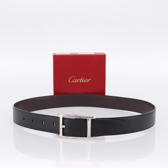 CARTIER Belt Leather 37.8"" Black Silver Auth 196125V