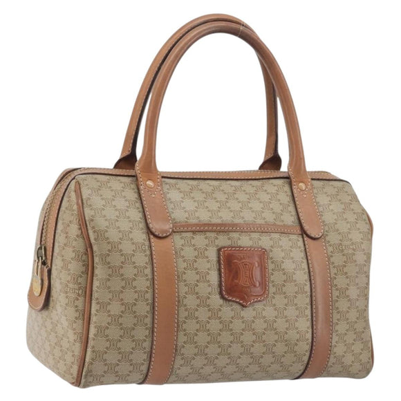 CELINE Macadam Boston Bag PVC Leather Beige Gold Tone Auth 196127