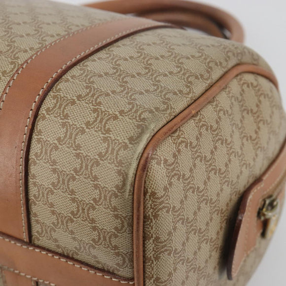 CELINE Macadam Boston Bag PVC Leather Beige Gold Tone Auth 196127