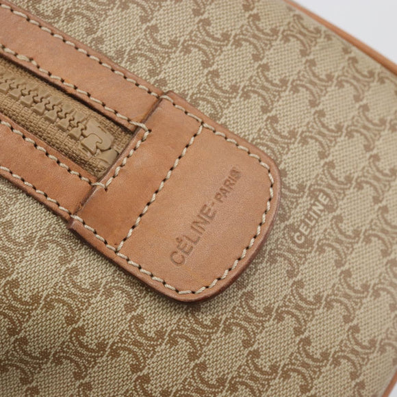 CELINE Macadam Boston Bag PVC Leather Beige Gold Tone Auth 196127