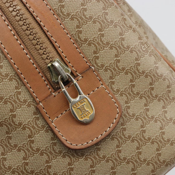 CELINE Macadam Boston Bag PVC Leather Beige Gold Tone Auth 196127