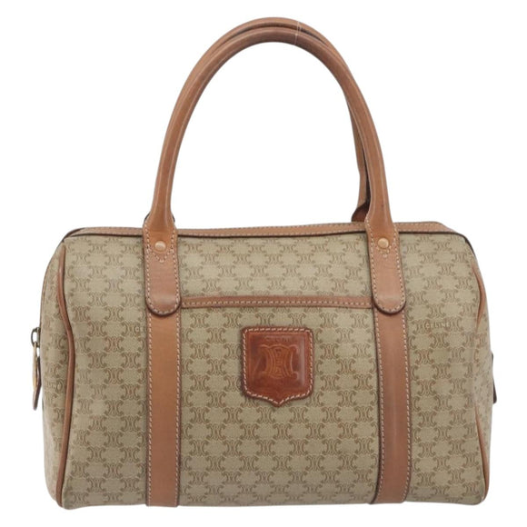 CELINE Macadam Boston Bag PVC Leather Beige Gold Tone Auth 196127