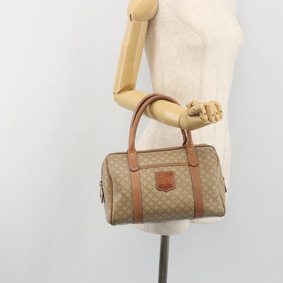 CELINE Macadam Boston Bag PVC Leather Beige Gold Tone Auth 196127