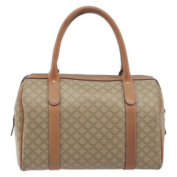 CELINE Macadam Boston Bag PVC Leather Beige Gold Tone Auth 196127