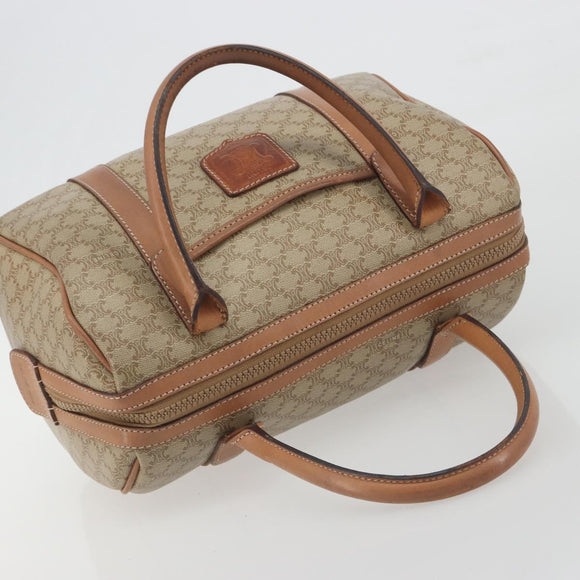 CELINE Macadam Boston Bag PVC Leather Beige Gold Tone Auth 196127