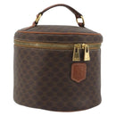 CELINE Macadam Vanity Cosmetic Pouch PVC Leather Brown Gold Tone Auth 196128A-1