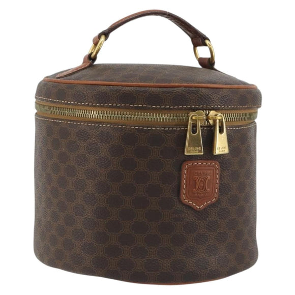 CELINE Macadam Vanity Cosmetic Pouch PVC Leather Brown Gold Tone Auth 196128A