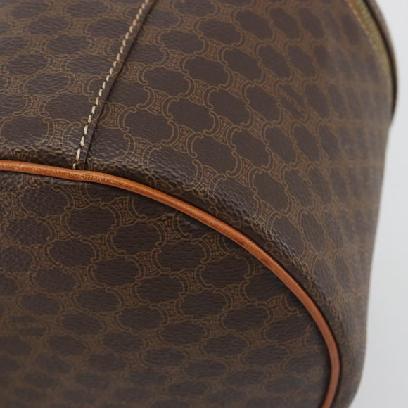 CELINE Macadam Vanity Cosmetic Pouch PVC Leather Brown Gold Tone Auth 196128A