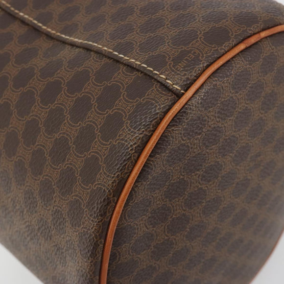 CELINE Macadam Vanity Cosmetic Pouch PVC Leather Brown Gold Tone Auth 196128A