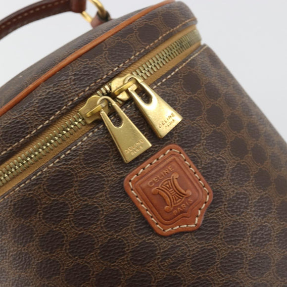 CELINE Macadam Vanity Cosmetic Pouch PVC Leather Brown Gold Tone Auth 196128A