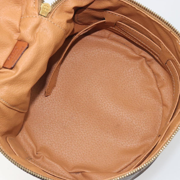 CELINE Macadam Vanity Cosmetic Pouch PVC Leather Brown Gold Tone Auth 196128A
