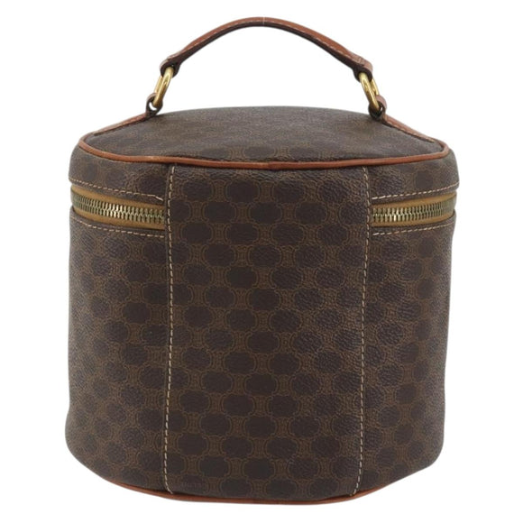 CELINE Macadam Vanity Cosmetic Pouch PVC Leather Brown Gold Tone Auth 196128A