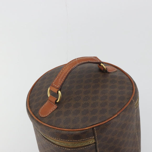 CELINE Macadam Vanity Cosmetic Pouch PVC Leather Brown Gold Tone Auth 196128A