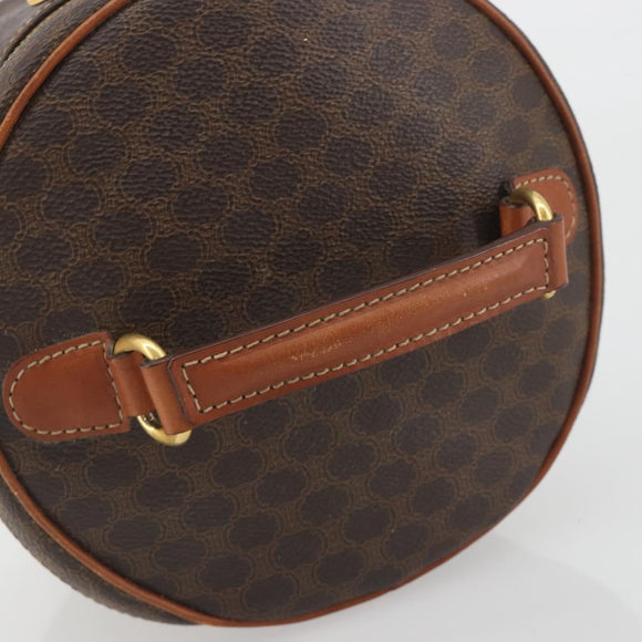 CELINE Macadam Vanity Cosmetic Pouch PVC Leather Brown Gold Tone Auth 196128A