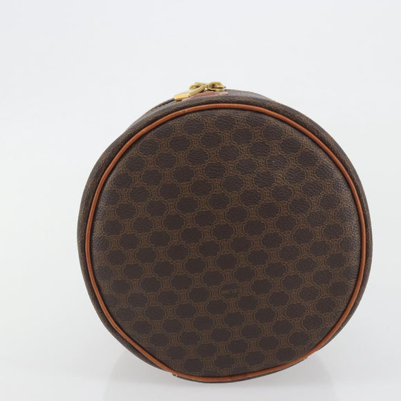 CELINE Macadam Vanity Cosmetic Pouch PVC Leather Brown Gold Tone Auth 196128A