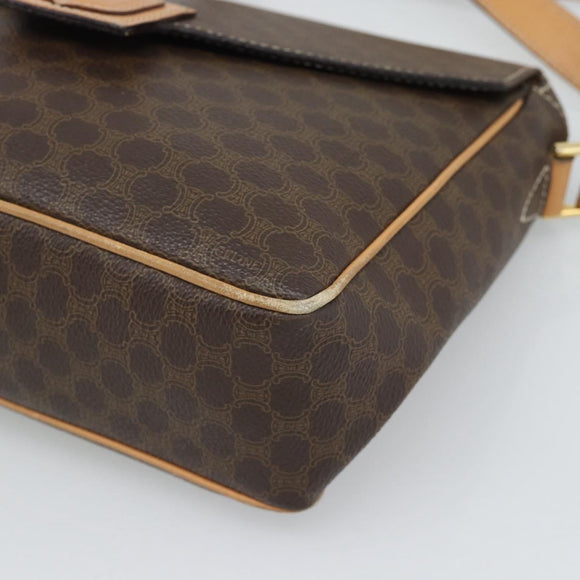 CELINE Macadam Shoulder Bag PVC Leather Brown Gold Tone Auth 196129