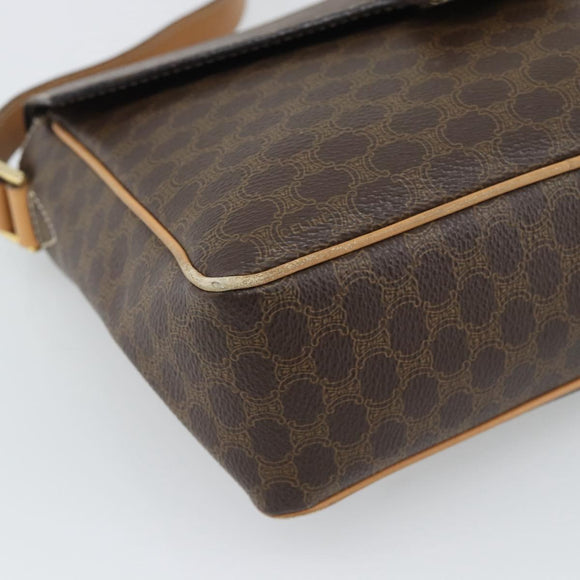 CELINE Macadam Shoulder Bag PVC Leather Brown Gold Tone Auth 196129
