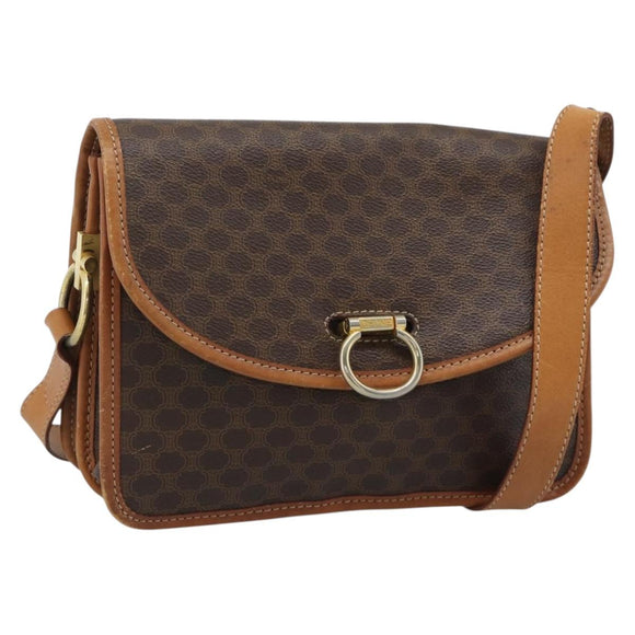 CELINE Macadam Shoulder Bag PVC Leather Brown Gold Tone Auth 196130