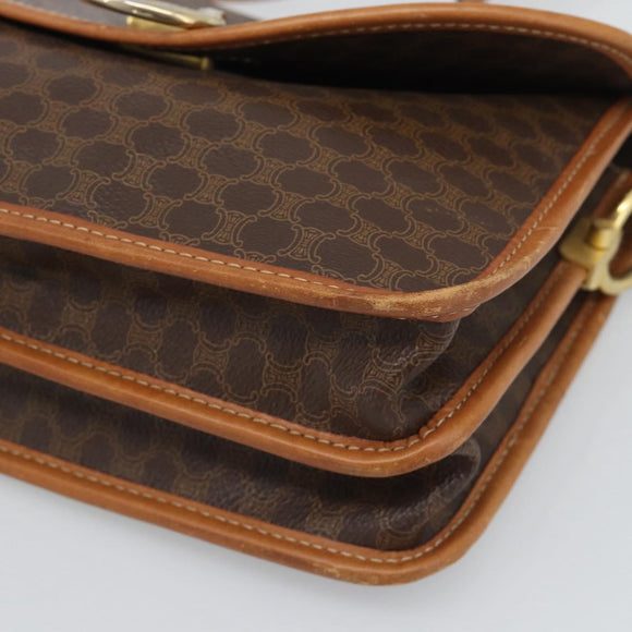 CELINE Macadam Shoulder Bag PVC Leather Brown Gold Tone Auth 196130