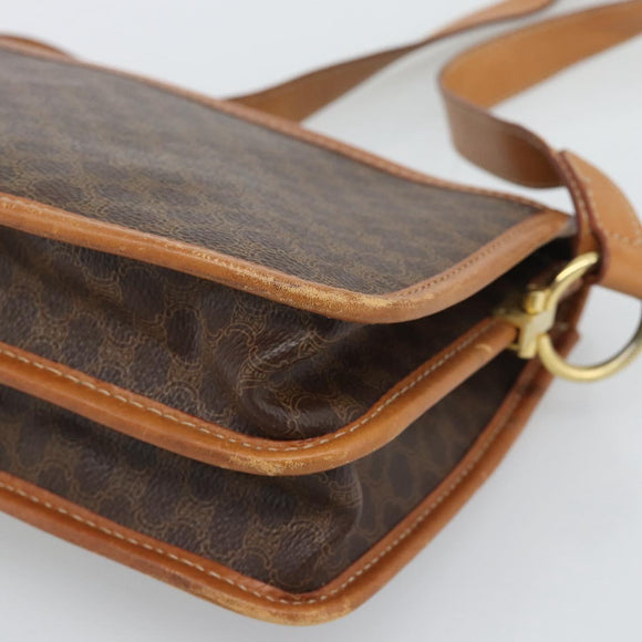 CELINE Macadam Shoulder Bag PVC Leather Brown Gold Tone Auth 196130