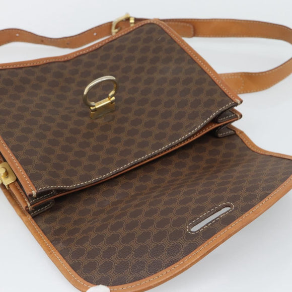 CELINE Macadam Shoulder Bag PVC Leather Brown Gold Tone Auth 196130