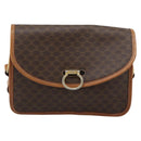 CELINE Macadam Shoulder Bag PVC Leather Brown Gold Tone Auth 196130-2