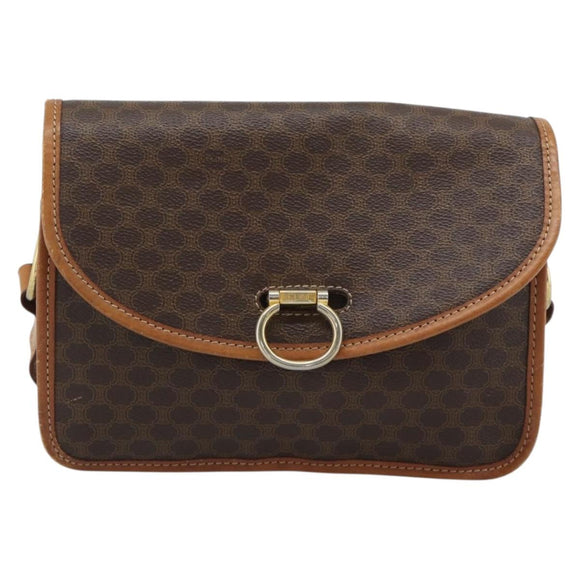 CELINE Macadam Shoulder Bag PVC Leather Brown Gold Tone Auth 196130