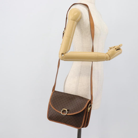 CELINE Macadam Shoulder Bag PVC Leather Brown Gold Tone Auth 196130