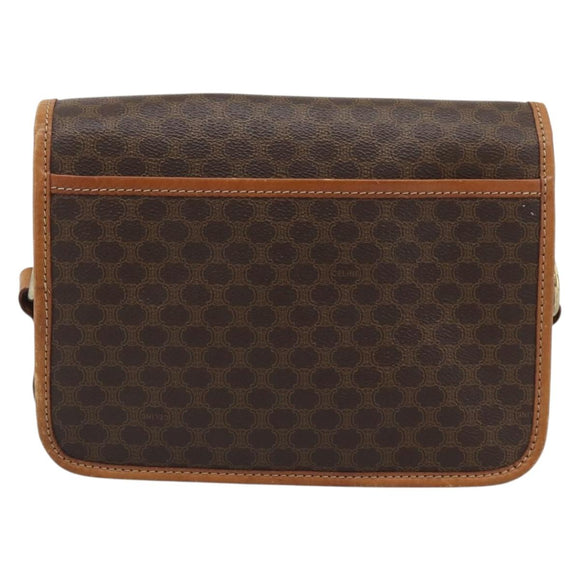 CELINE Macadam Shoulder Bag PVC Leather Brown Gold Tone Auth 196130