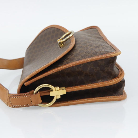 CELINE Macadam Shoulder Bag PVC Leather Brown Gold Tone Auth 196130
