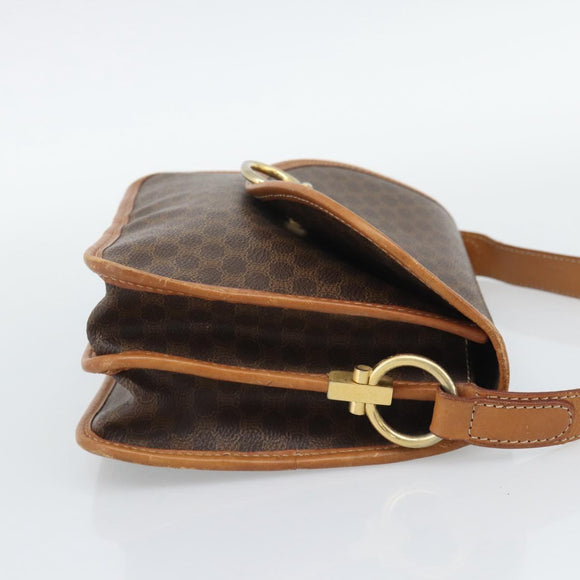 CELINE Macadam Shoulder Bag PVC Leather Brown Gold Tone Auth 196130